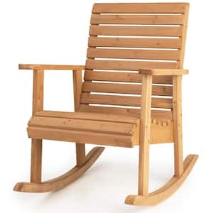 Natural Wooden Outdoor Rocking Chair High Back Fir Wood Armchair Yard Patio