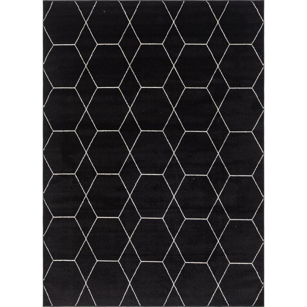 Elegant Black and Ivory Trellis Synthetic Area Rug