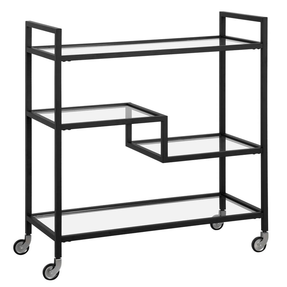 Blackened Bronze 33" Bar Cart with Glass Shelves