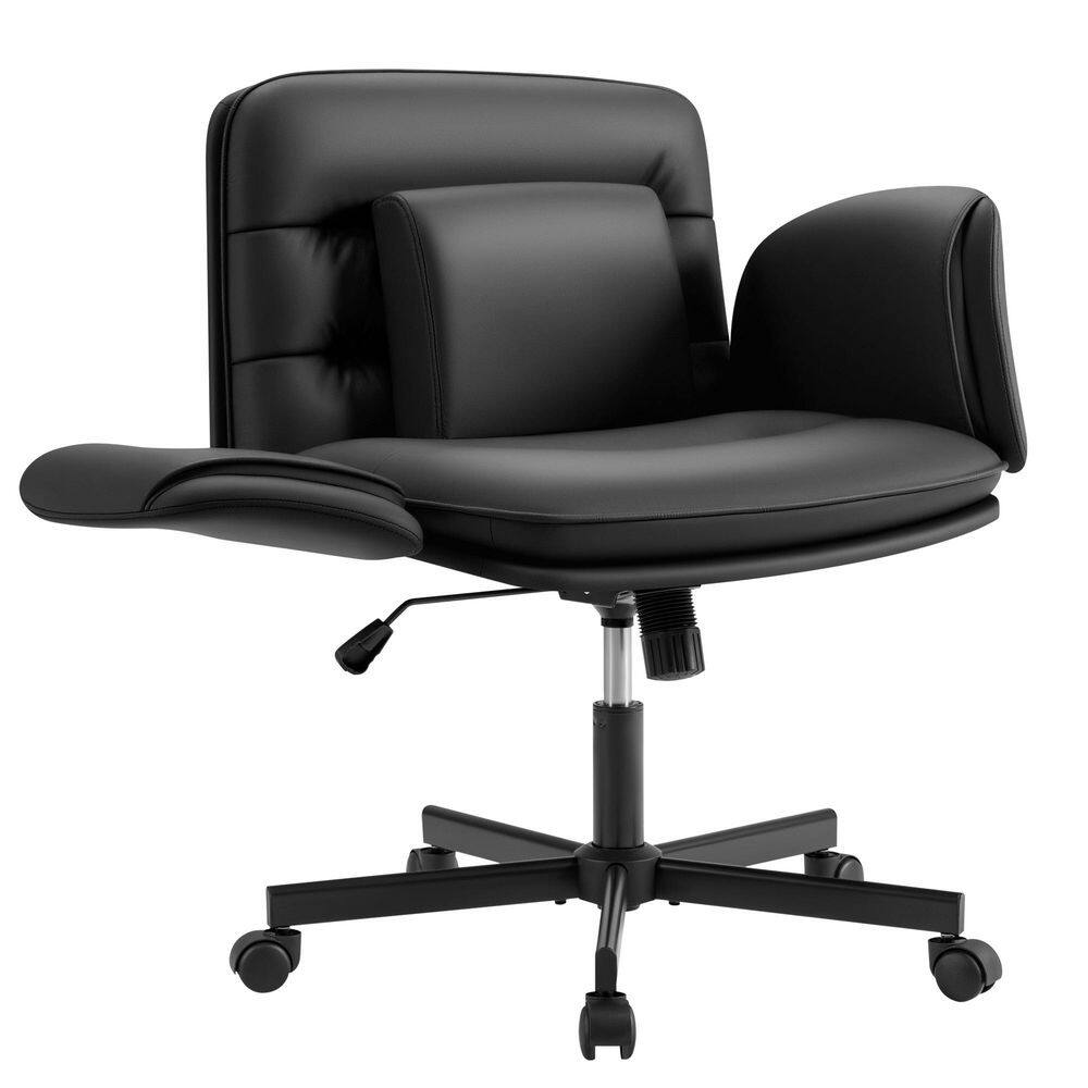 Comfortable Oversized PU Leather Criss Cross Chair in Black with Adjustable Padded Arms, Mid-Back Task Chair price history on PriceWatchPro