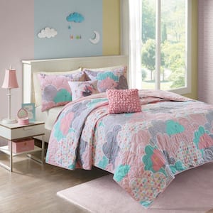 Bliss 4-Piece Pink Twin Cotton Reversible Coverlet Set