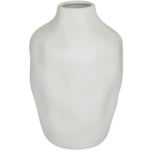 14 in. White Faceted Ceramic Decorative Vase