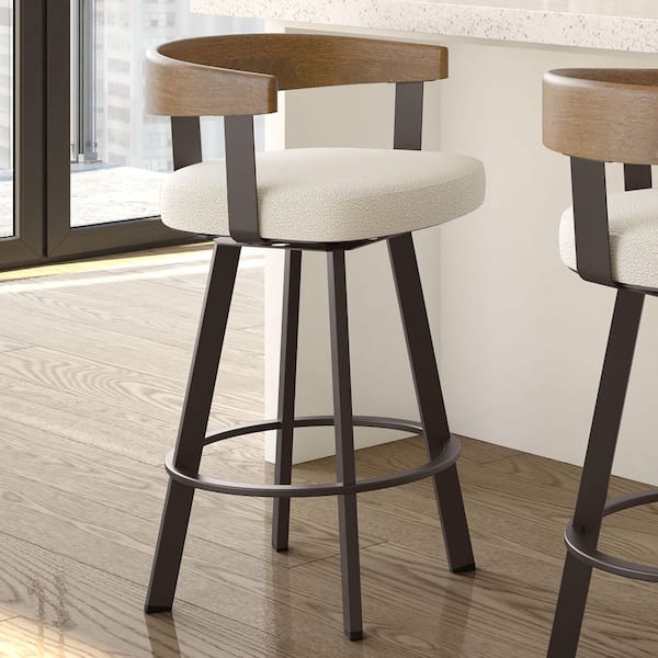 Amisco Lars 30 in. Cream Boucle Polyester/Dark Brown Metal Swivel Bar Stool