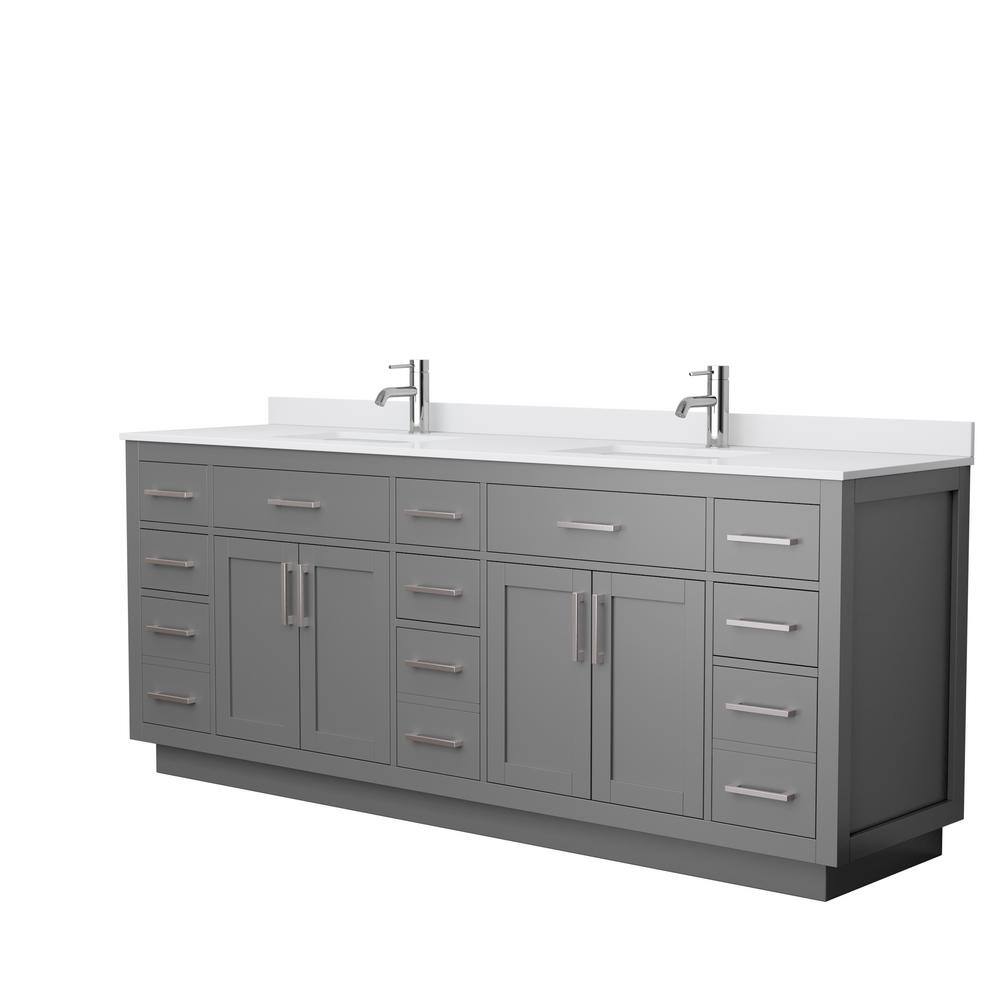 Wyndham Collection Beckett TK 84 in. W x 22 in. D x 35 in. H Double Bath Vanity in Dark Gray with White Cultured Marble Top, Dark Gray with Brushed Nickel Trim -  840193394292