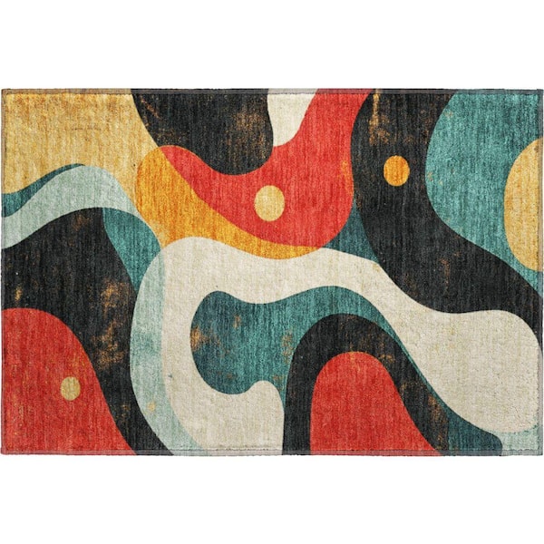 Mayfield Premium Machine Washable Abstract AMF2185 Red 2 ft. x 3 ft. Accent Rug