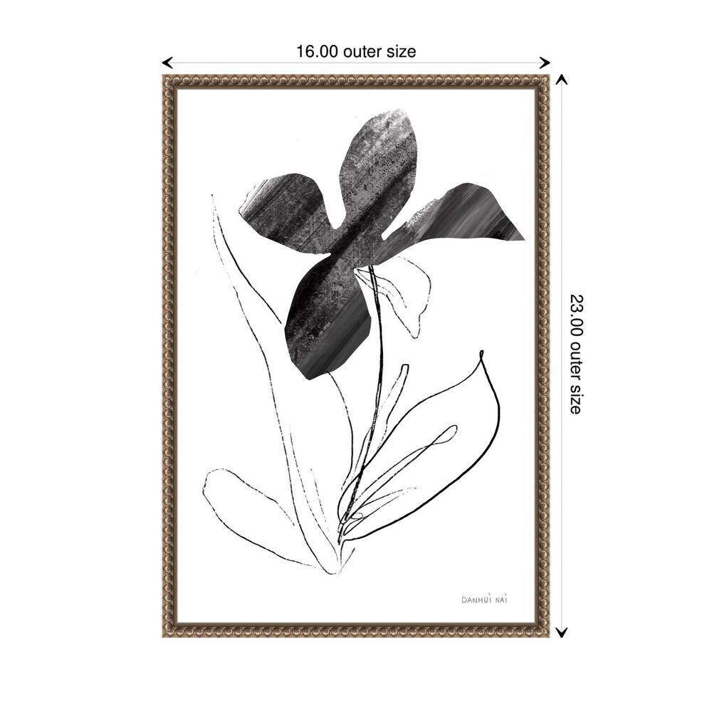 Black and White Abstract Floral Canvas with Beaded Bronze Frame