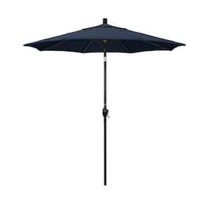 7.5 ft. Stone Black Aluminum Market Patio Umbrella with Push Tilt Crank Lift in Spectrum Indigo Sunbrella