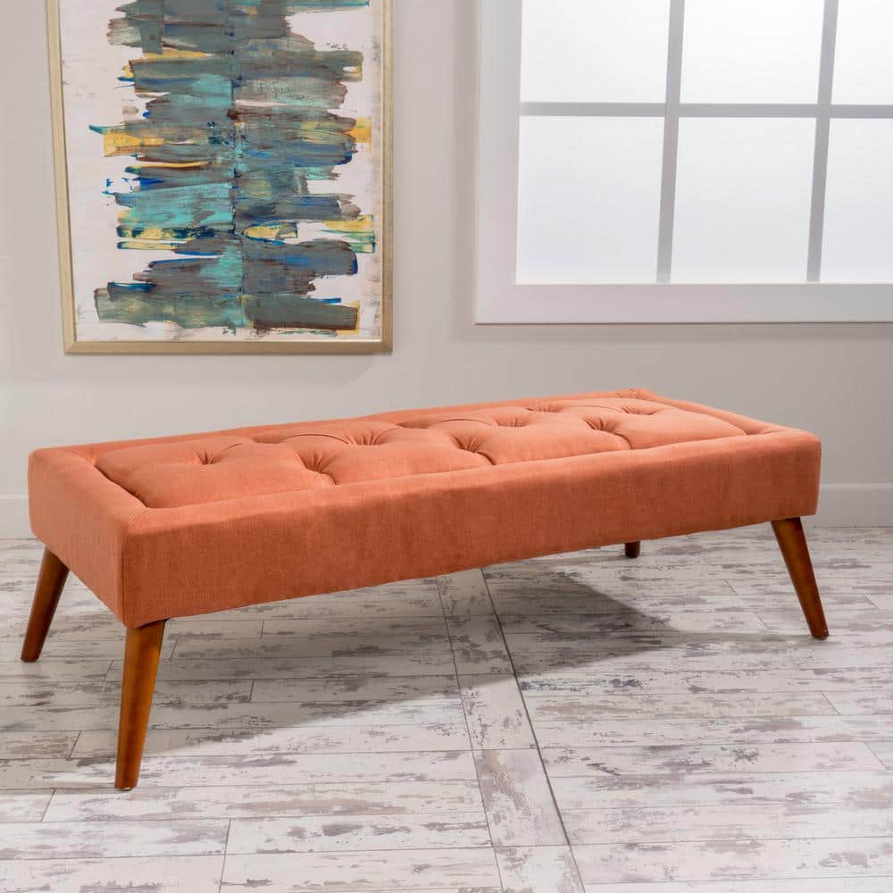 Mid-Century Modern Orange Tufted Rectangular Accent Ottoman