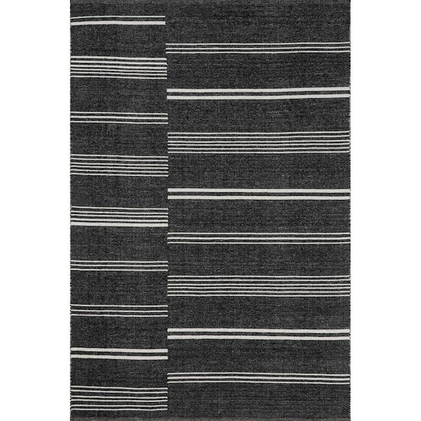 RUGS USA Lauren Liess Birchwood Reversible Striped Wool Dark Gray 4 ft. x 6 ft. Indoor/Outdoor Patio Rug