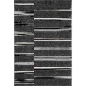 Birchwood Reversible Striped Wool Dark Gray Doormat 3 ft. x 5 ft. Indoor/Outdoor Patio Rug