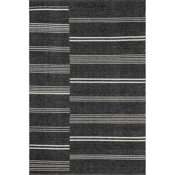 RUGS USA Birchwood Reversible Striped Wool Dark Gray 8 ft. x 10 ft. Indoor/Outdoor Patio Rug