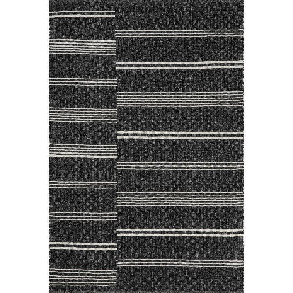 Dark Grey Handmade Wool Reversible Striped 9' x 12' Area Rug