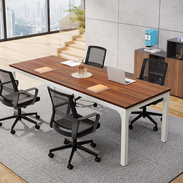 BYBLIGHT Moroni 78.7 in. Walnut and White Wood Computer Desk