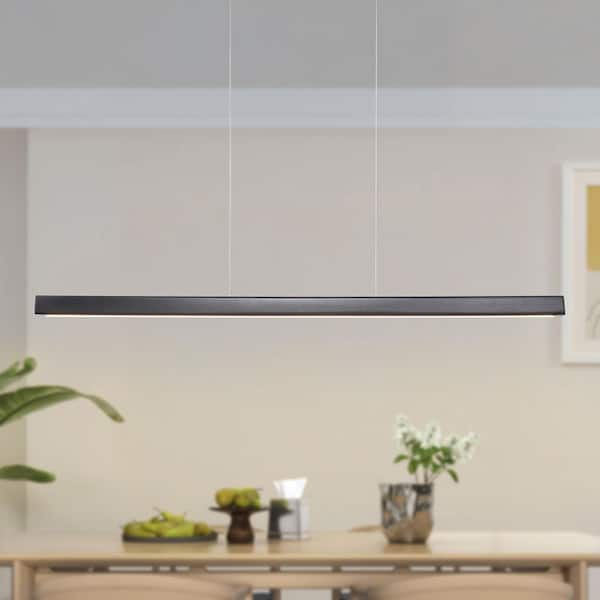 GoYeel 47.24 in. 1-Light Black Color Farmhouse Ash Wood LED Hanging Kitchen Island Pendant Light