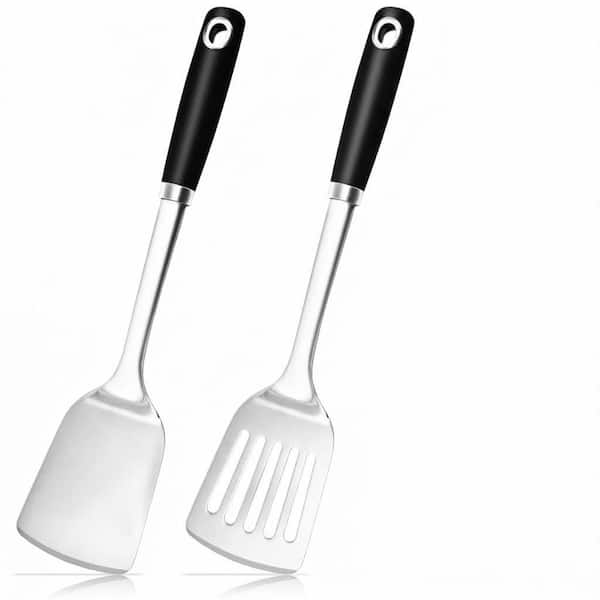 Pink Finish Heavy Duty Stainless Steel Turner and Slotted Spatula Set for Cooking Frying Serving, Pack of 2
