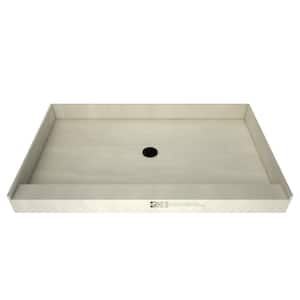 Redi Base 54 in. L x 30 in. W Single Threshold Alcove Shower Pan Base with Center Drain and Matte Black Drain Plate