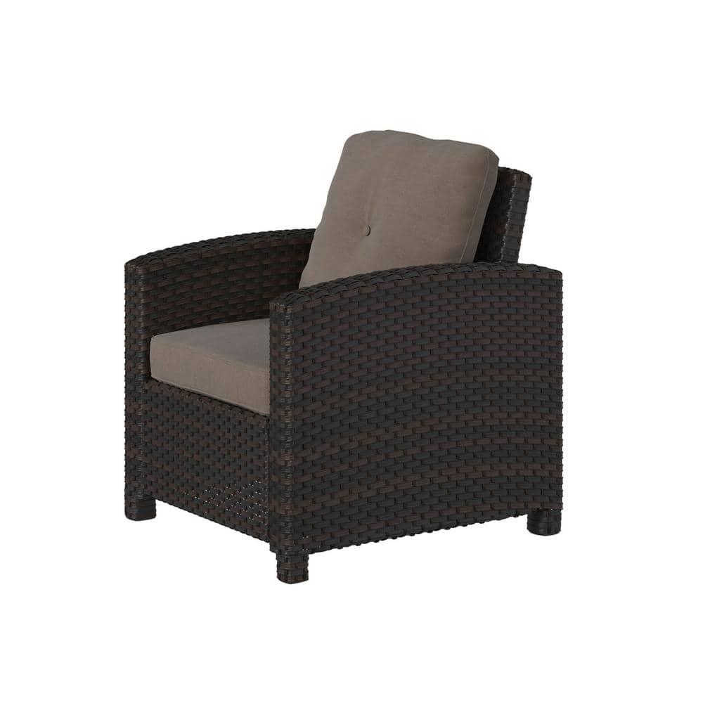 Mocha Wicker Outdoor Club Chair with Khaki Cushions