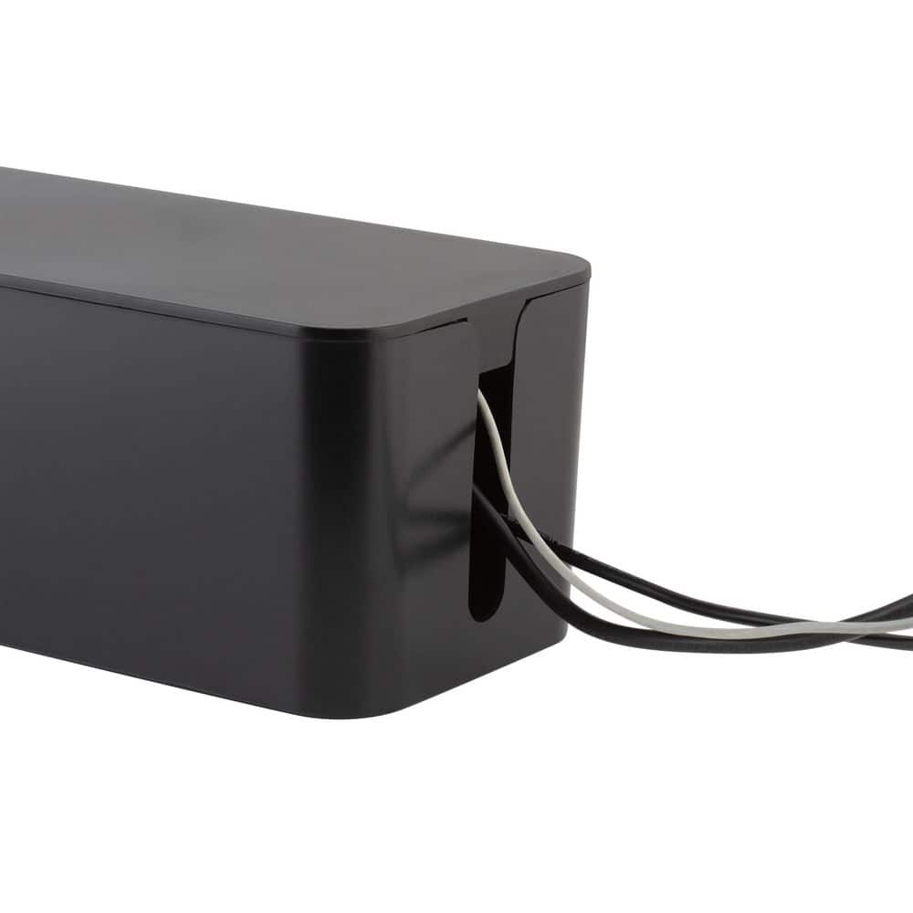 Black Rectangular Lidded Cable Organizer Storage Bin Set