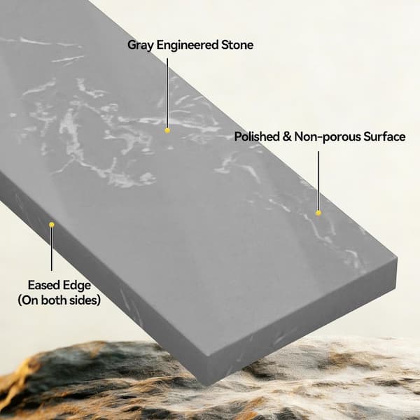 21 in. W x 4 in. H Cultured Stone Vanity Sidesplash in Gray Side Panel for Vanity Sink Top or Doorway Floor Transition