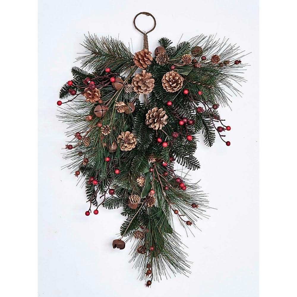 27 in. Pine Berry Cone Jingle Bell Teardrop 7904 - The Home Depot