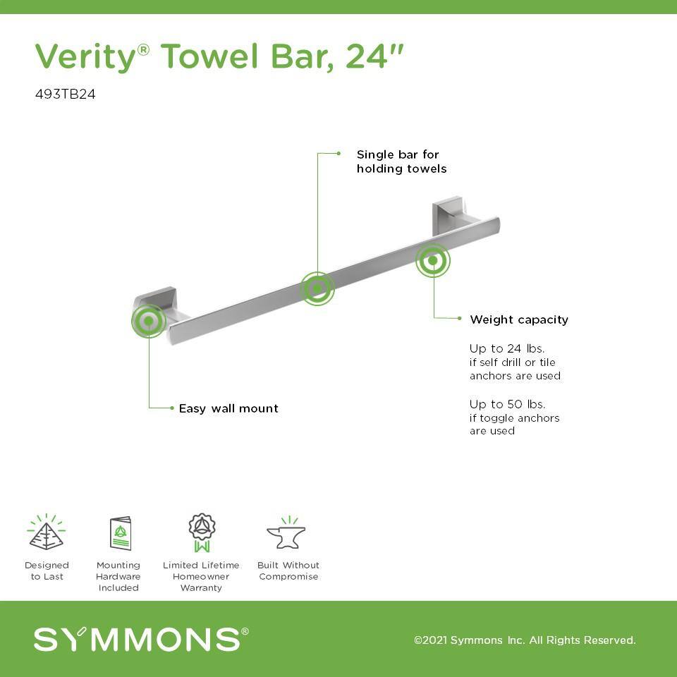 Verity 24" Polished Chrome Wall Mounted Towel Bar