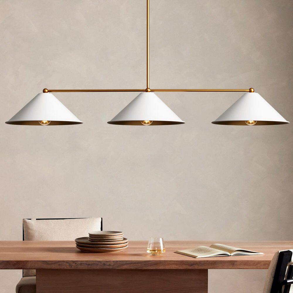 Voorhies 3-Light Mid-Century Modern White Linear Cone Large Chandelier for Dining Room price history on PriceWatchPro
