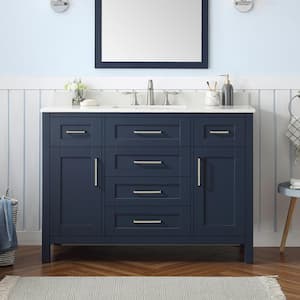Tahoe 48 in. W x 21 in. D x 34 in. H Single Sink Vanity in Midnight Blue with White Engineered Stone Top with Mirror
