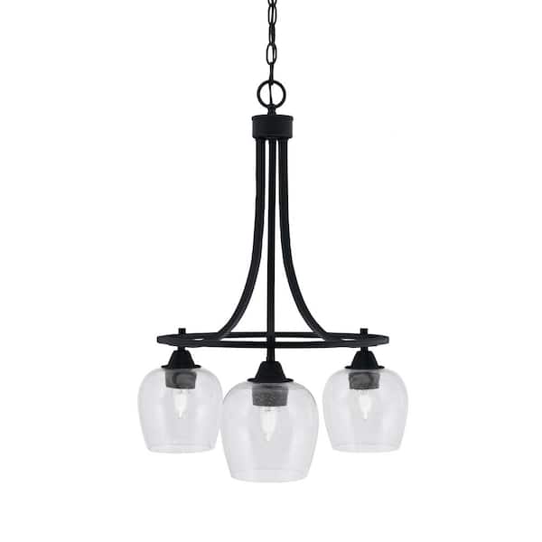 Unbranded Madison 3-Light Matte Black Round Chandelier with 6 in. Clear Bubble Glass Shades, No bulbs included
