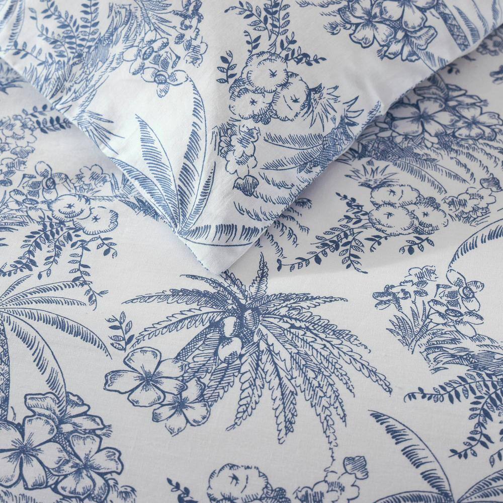 Pen and Ink Blue Floral Cotton Queen Duvet Cover Set
