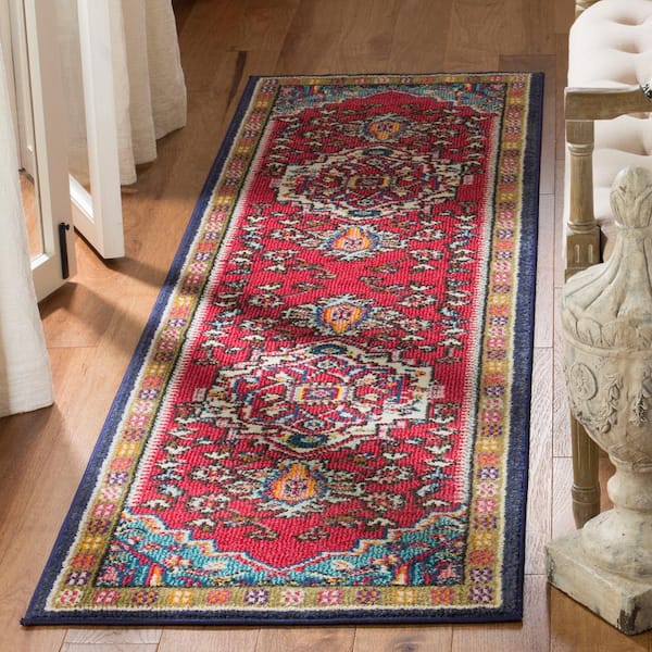 Monaco Red/Turquoise 2 ft. x 8 ft. Border Runner Rug
