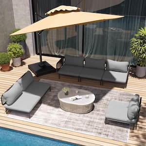 6-Piece Metal Outdoor Sectional Sofa with Dark Gray Cushions Eight Armrest