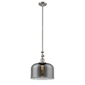 Bell 1-Light Brushed Satin Nickel Shaded Pendant Light with Plated Smoke Glass Shade