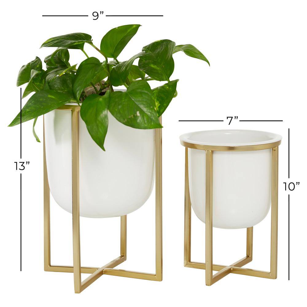 Contemporary White and Gold Metal Planter Set with Removable Stands