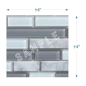 Take Home Sample Noriker Gray and White 4 in. x 4 in. Glass/Stone Peel and Stick Wall Mosaic Tile (0.11 sq.ft/Each)