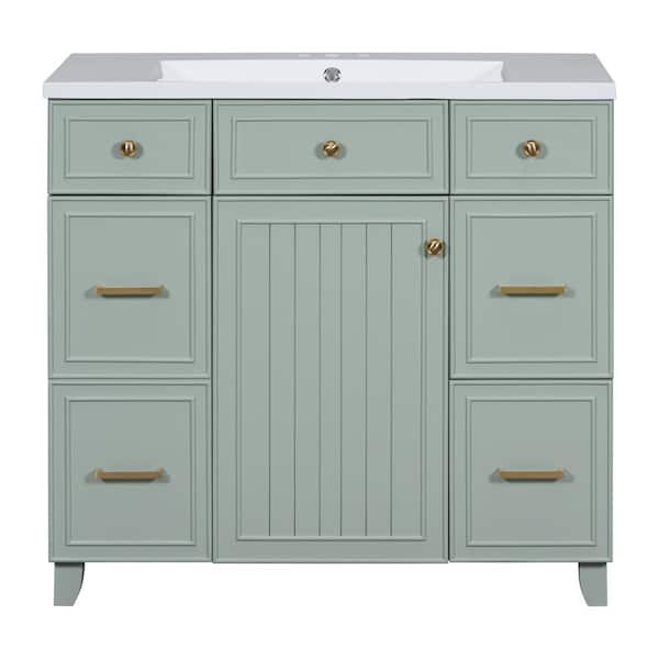 Virubi 36 in. W Single Sink Bath Vanity in Green with White