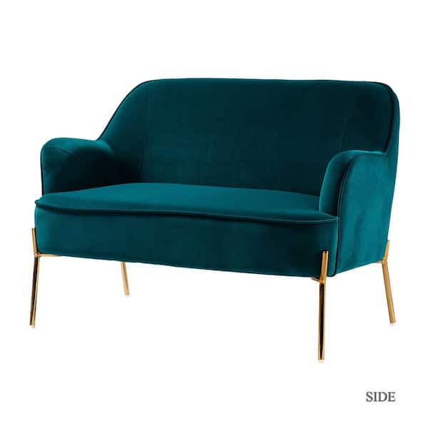 JAYDEN CREATION Agacia 43 in. Teal Polyester Recessed Arms Loveseat Sofa with Piped Edges Design