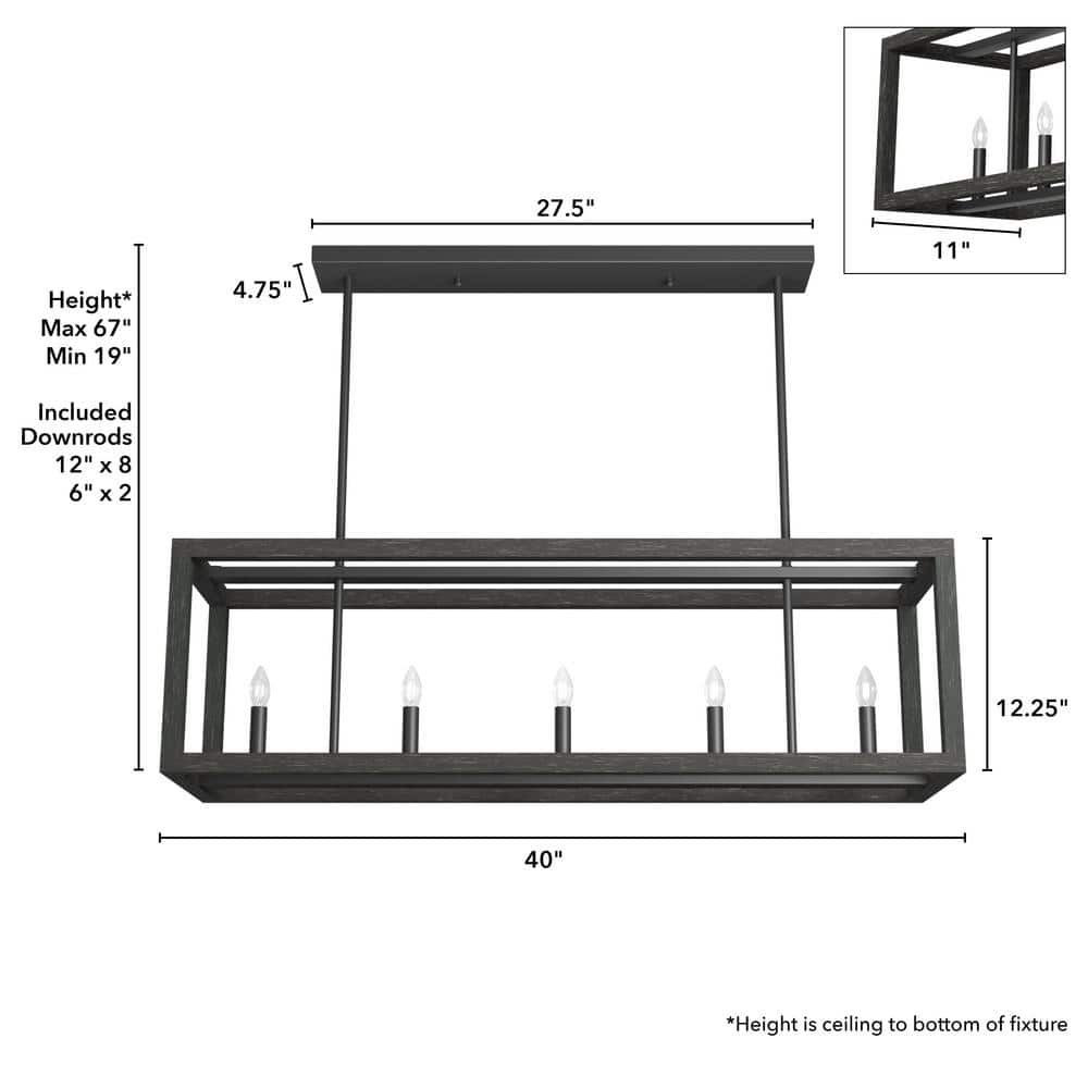 Matte Black 40" Linear Chandelier with Candle Bulbs