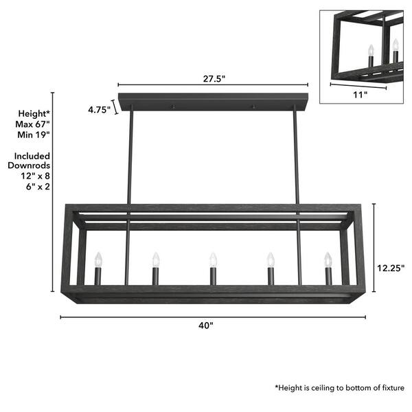 Hunter - Squire Manor 6 Light Matte Black Linear Chandelier Kitchen Light