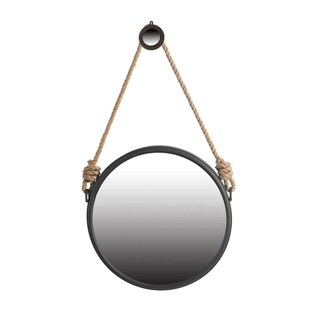 Black And Silver 19.5 in W x 19.5 in. H Art Deco Round Iron Framed Mirror W