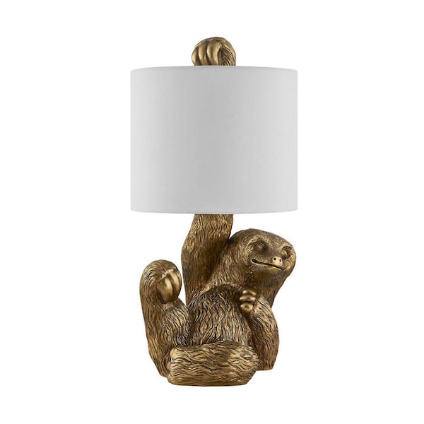 22 in. Bronzed Novelty Table Lamp with White Linen
