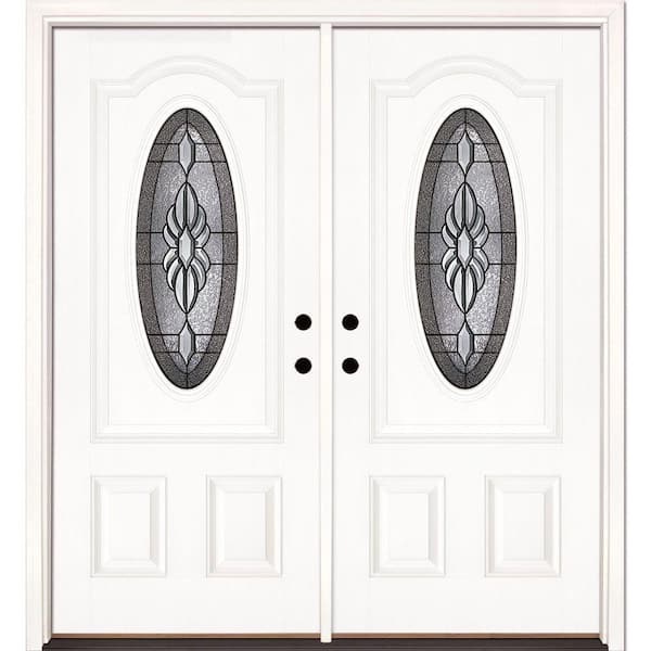 66 in. x 81.625 in. Sapphire Patina 3/4 Oval Lite Unfinished Smooth Right-Hand Fiberglass Double Prehung Front Door