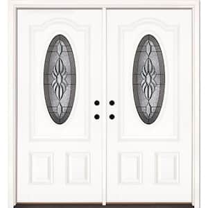66 in. x 81.625 in. Sapphire Patina 3/4 Oval Lite Unfinished Smooth Left-Hand Fiberglass Double Prehung Front Door