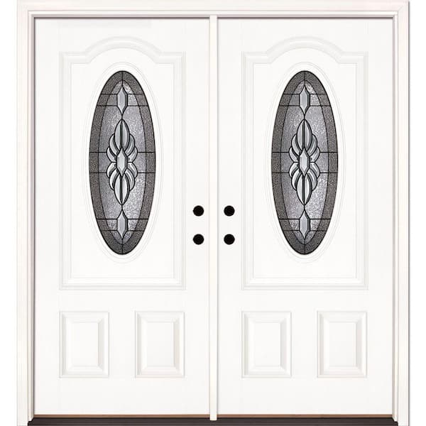 Feather River Doors 66 in. x 81.625 in. Sapphire Patina 3/4 Oval Lite Unfinished Smooth Left-Hand Fiberglass Double Prehung Front Door