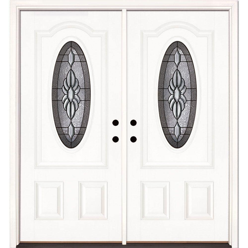 Feather River Doors 66 in. x 81.625 in. Sapphire Patina 3/4 Oval Lite Unfinished Smooth Right-Hand Fiberglass Double Prehung Front Door, Smooth White: Ready to Paint -  1H3171-400