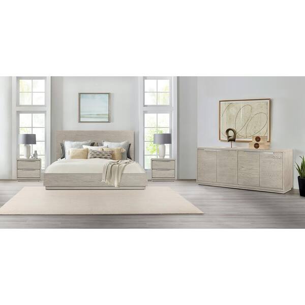 Armen Living Abbey 4-Piece Silver Grey Oak King Bedroom Set