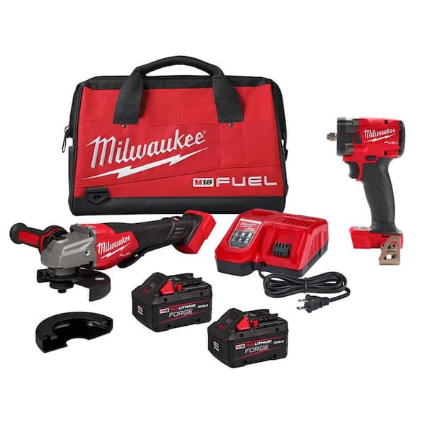 M18 FUEL 18-Volt Lith-Ion Cordless 4-1/2 in. /6 in. Braking Grinder w/ Two XC 8.0 Ah Battery & 3/8 in. Impact Wrench
