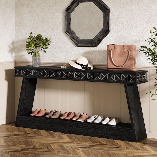Benjamin 70.87 in. Black Rectangle Wood Console Table with Storage, Sofa Table Behind the Couch for Living Room Foyer