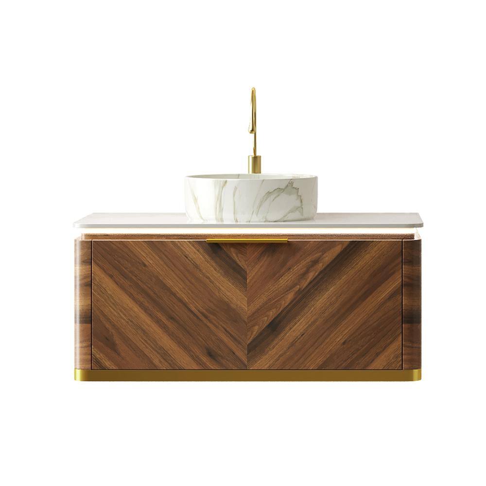 36 in. Single Sink Wall-Mounted Dark Walnut Bath Vanity with Carrara White Sintered Stone Top Assembled price history on PriceWatchPro
