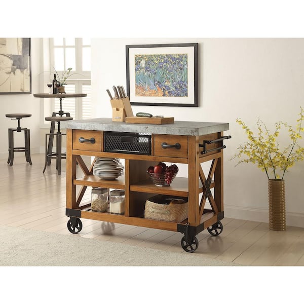 Acme Furniture Kailey Distressed Oak Kitchen Cart with Storage