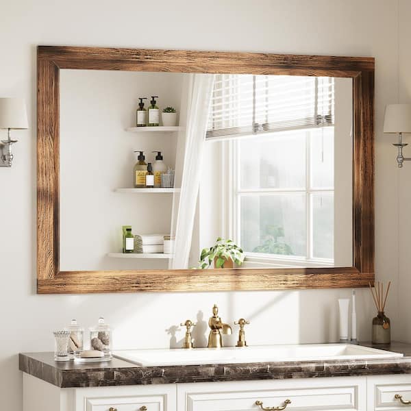 24 in. W x 36 in. H Rectangular Wooden Dark Brown Framed Wall Vanity Mirror Bathroom Mirror